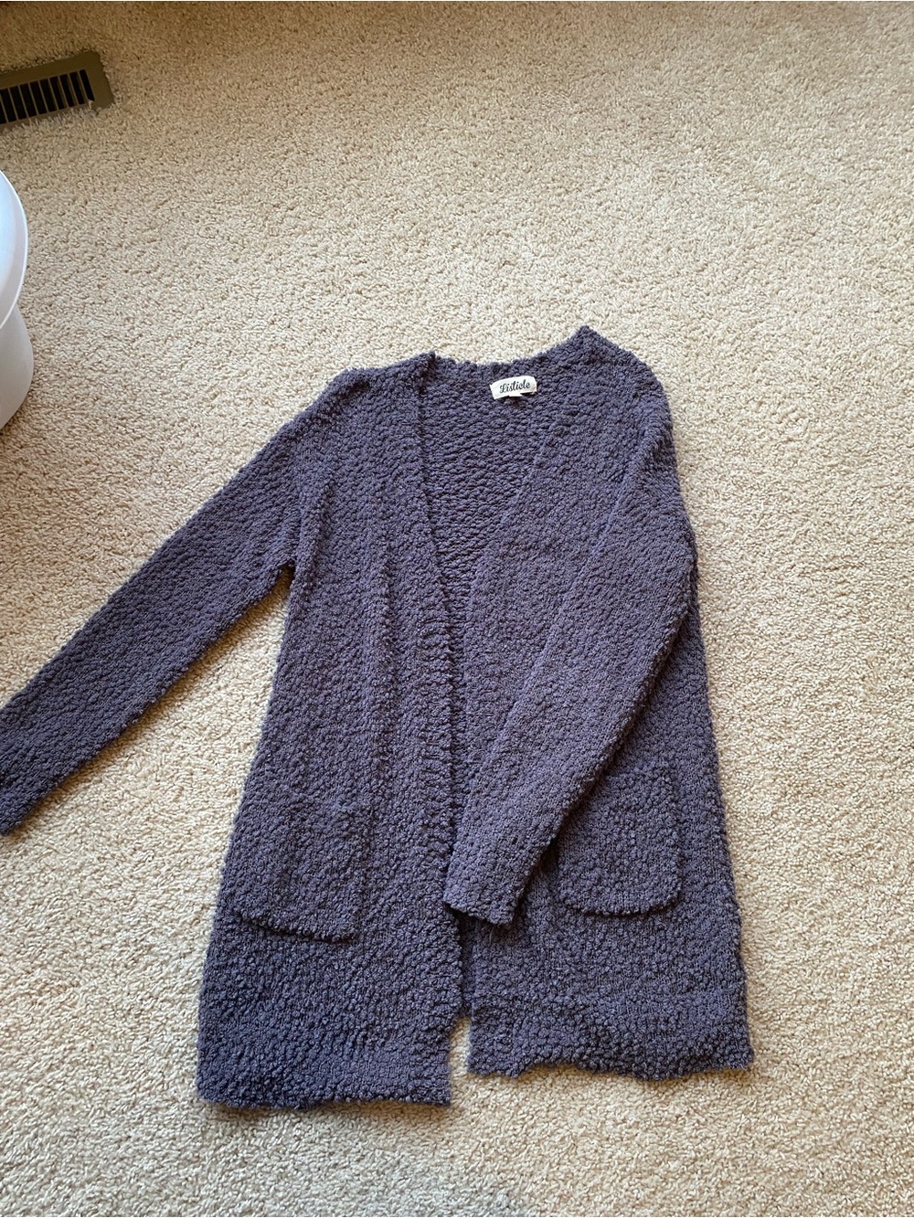 Listicle Plush Open-Front Cardigan Sweater - Charcoal Gray